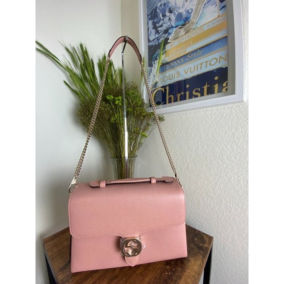 GUCCI Soft Pink Dollar Calfskin Medium Interlocking G Shoulder Bag